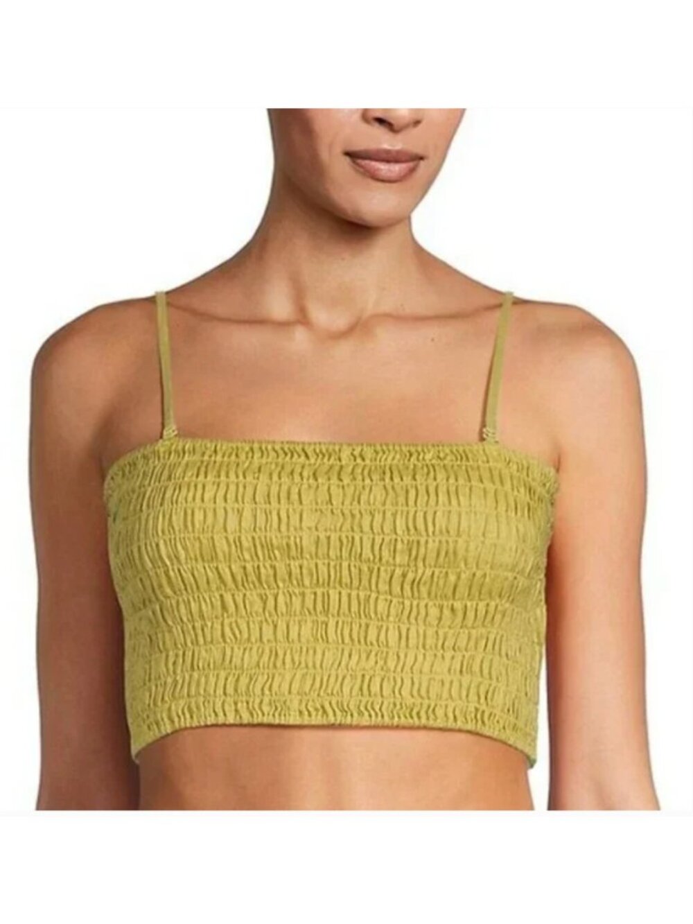 ATM Seagrass Smocked Linen Crop Top Green Spaghetti Strap Womens Large New